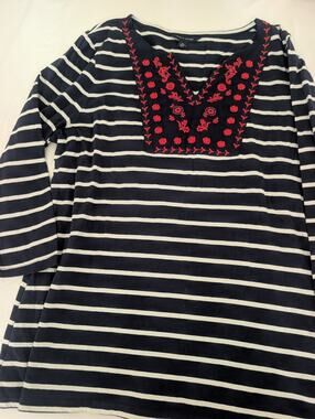 Tommy Hilfiger Shirt Womens Striped Embroidered 3/4 Sleeve Nautical Top XL